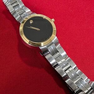 Movado Silver and Gold Watch with Black Dial